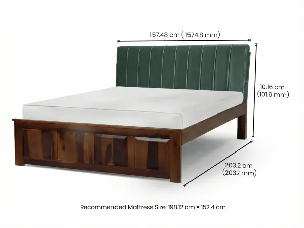 Regal Queen Bed with Bottle Green Leatherite